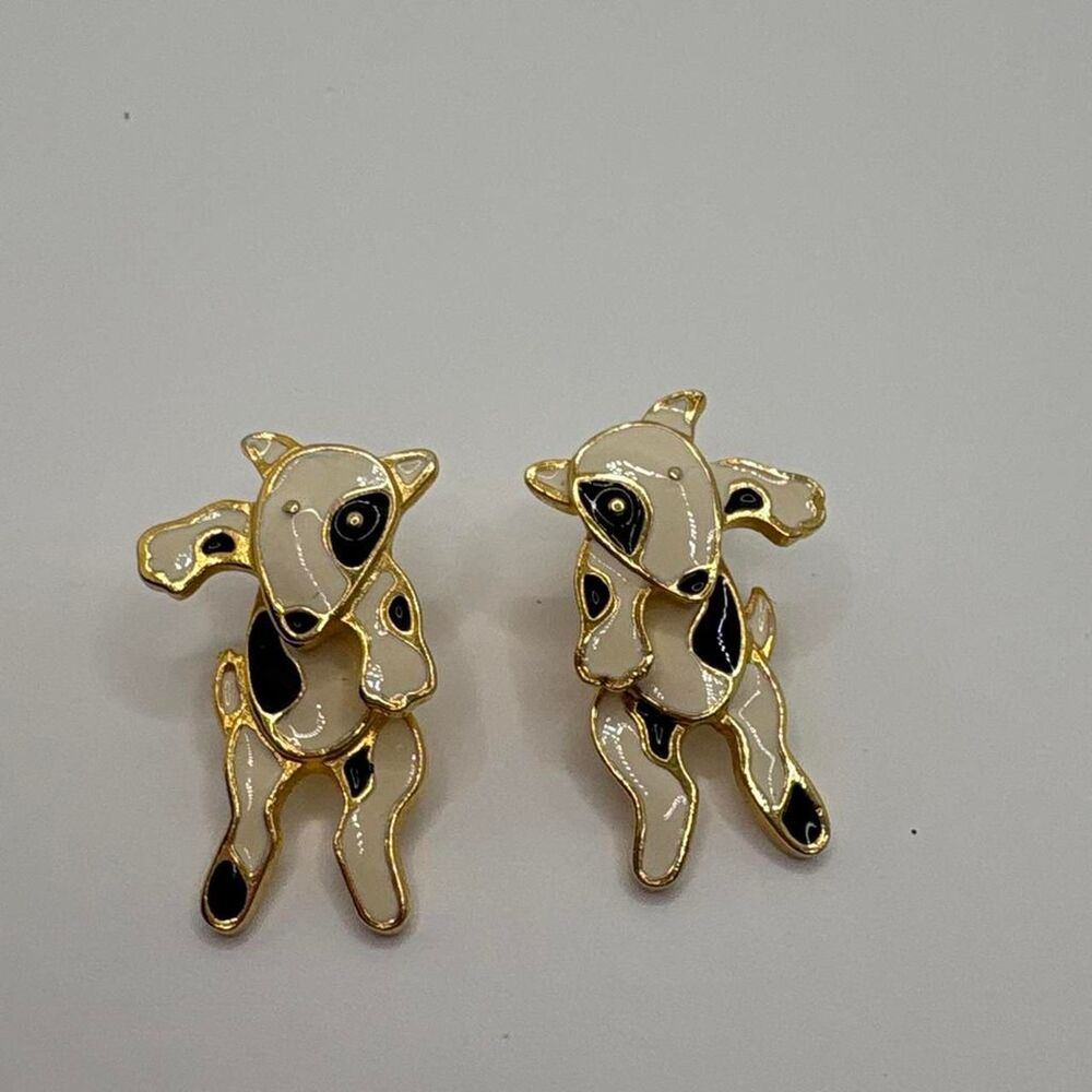 Vintage Edgar BEREBI ENAMEL spud McKenzie dogs EARRINGS PIERCED 80's